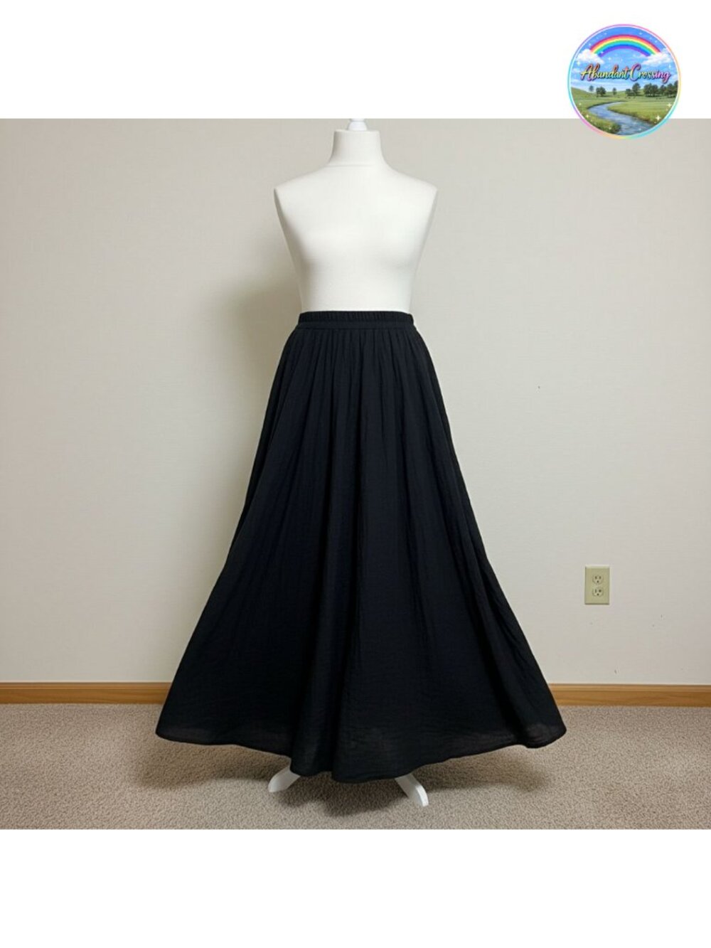 Boho Crinkle Cotton Maxi Skirt A-Line Flowy Long Length